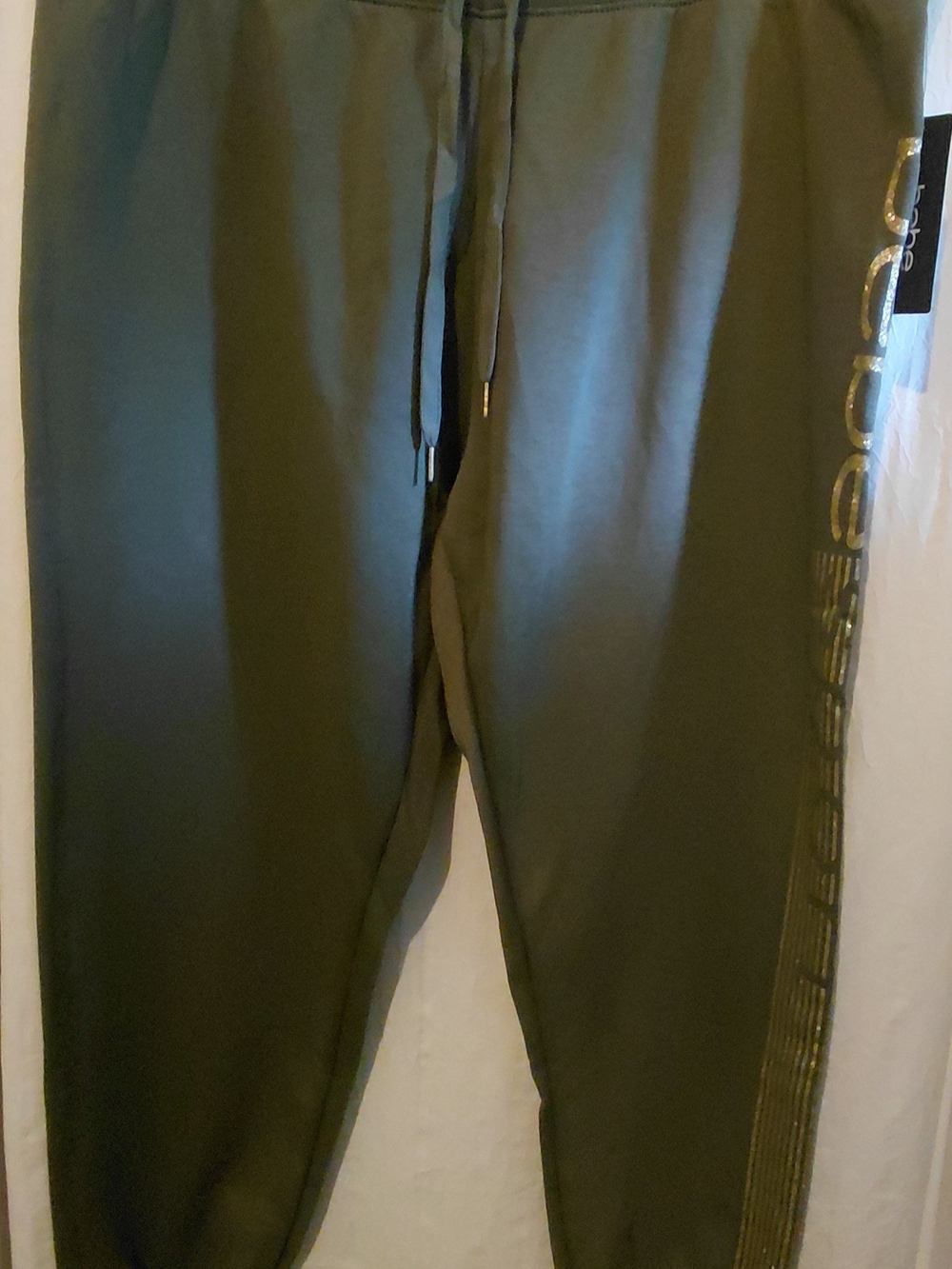 Bebe Sport Vintage Olive Gold Logo Joggers NWT